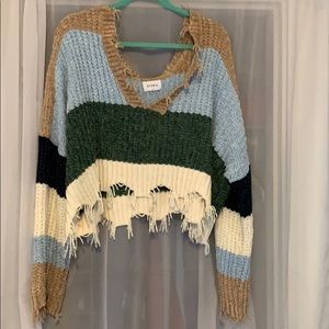 Fray edge multi colored sweater NWOT